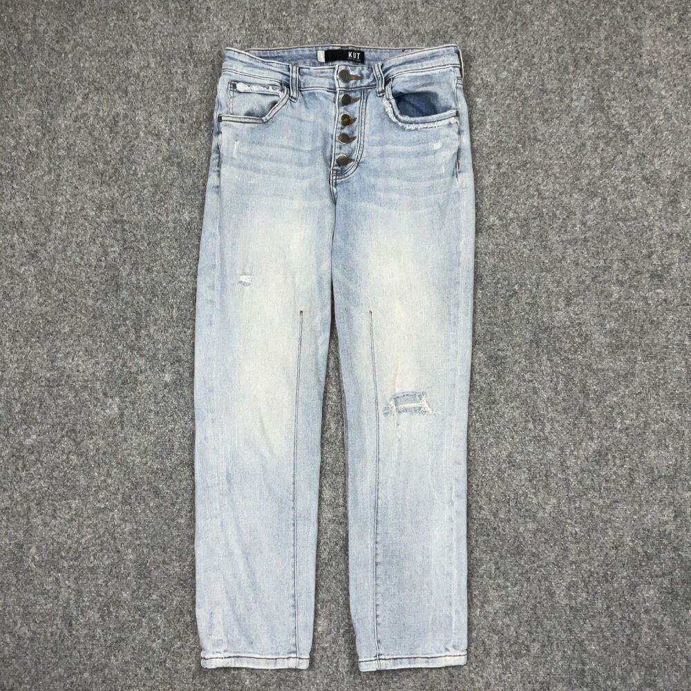 Kut from the Kloth Jeans Womens Size 4 Blue Exposed Buttons Striaght Crop